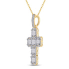 10kt Yellow Gold Baguette and Round Diamond Cross Pendant - 1 - 7/8 Cttw - Splendid Jewellery