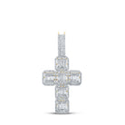 10kt Yellow Gold Baguette and Round Diamond Cross Pendant - 1 - 7/8 Cttw - Splendid Jewellery