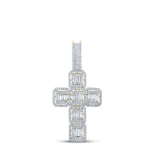 Load image into Gallery viewer, 10kt Yellow Gold Baguette and Round Diamond Cross Pendant - 1 - 7/8 Cttw - Splendid Jewellery