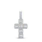 10kt Yellow Gold Baguette and Round Diamond Cross Pendant - 1 - 7/8 Cttw - Splendid Jewellery