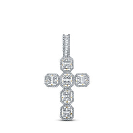 10kt Yellow Gold Baguette and Round Diamond Cross Pendant - 1 Cttw - Splendid Jewellery