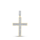 10kt Yellow Gold Baguette and Round Diamond Cross Pendant - 1 Cttw - Splendid Jewellery