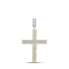 Load image into Gallery viewer, 10kt Yellow Gold Baguette and Round Diamond Cross Pendant - 1 Cttw - Splendid Jewellery