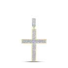 10kt Yellow Gold Baguette and Round Diamond Cross Pendant - 1 Cttw - Splendid Jewellery
