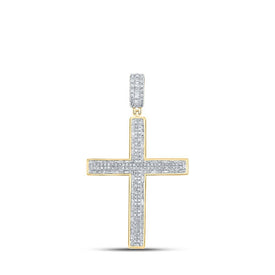 10kt Yellow Gold Baguette and Round Diamond Cross Pendant - 1 Cttw - Splendid Jewellery