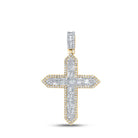 10kt Yellow Gold Baguette and Round Diamond Cross Pendant - 1 Cttw - Splendid Jewellery