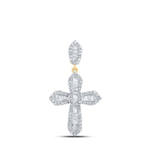 Load image into Gallery viewer, 10kt Yellow Gold Baguette and Round Diamond Cross Pendant - 1/2 Ct.t.w. - Splendid Jewellery
