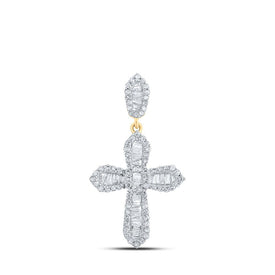 10kt Yellow Gold Baguette and Round Diamond Cross Pendant - 1/2 Ct.t.w. - Splendid Jewellery