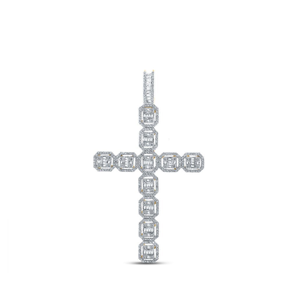 10kt Yellow Gold Baguette and Round Diamond Cross Pendant - 2 - 1/3 Cttw - Splendid Jewellery