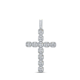 10kt Yellow Gold Baguette and Round Diamond Cross Pendant - 2 - 1/3 Cttw - Splendid Jewellery