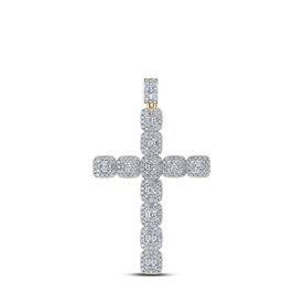 10kt Yellow Gold Baguette and Round Diamond Cross Pendant - 3 - 1/3 Cttw - Splendid Jewellery