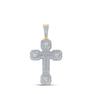 10kt Yellow Gold Baguette and Round Diamond Cross Pendant - 3 Cttw - Splendid Jewellery