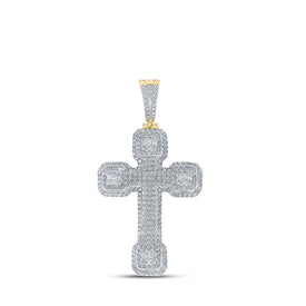 10kt Yellow Gold Baguette and Round Diamond Cross Pendant - 3 Cttw - Splendid Jewellery