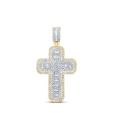 Load image into Gallery viewer, 10kt Yellow Gold Baguette and Round Diamond Cross Pendant - 3/4 Ct.t.w. - Splendid Jewellery