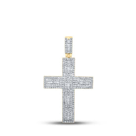 10kt Yellow Gold Baguette and Round Diamond Cross Pendant - 7/8 Ct.t.w. - Splendid Jewellery