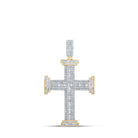 10kt Yellow Gold Baguette and Round Diamond Cross Pendant for Men - 1 - 3/4 Cttw - Splendid Jewellery