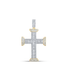 Load image into Gallery viewer, 10kt Yellow Gold Baguette and Round Diamond Cross Pendant for Men - 1 - 3/4 Cttw - Splendid Jewellery