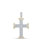 10kt Yellow Gold Baguette and Round Diamond Cross Pendant for Men - 1 - 3/4 Cttw - Splendid Jewellery