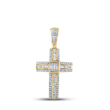 Load image into Gallery viewer, 10kt Yellow Gold Baguette and Round Diamond Cross Pendant for Men - 1/2 Ct.t.w. - Splendid Jewellery