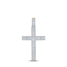 Load image into Gallery viewer, 10kt Yellow Gold Baguette and Round Diamond Cross Pendant for Men - 2 - 1/2 Cttw - Splendid Jewellery