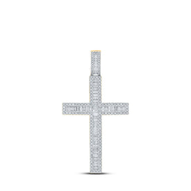 10kt Yellow Gold Baguette and Round Diamond Cross Pendant for Men - 2 - 1/2 Cttw - Splendid Jewellery