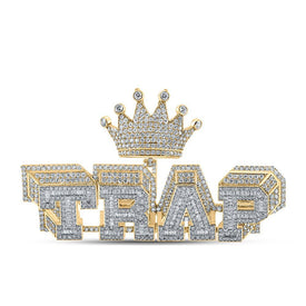 10kt Yellow Gold Baguette and Round Diamond Crown Charm Pendant - 8 - 1/2 Cttw - Splendid Jewellery