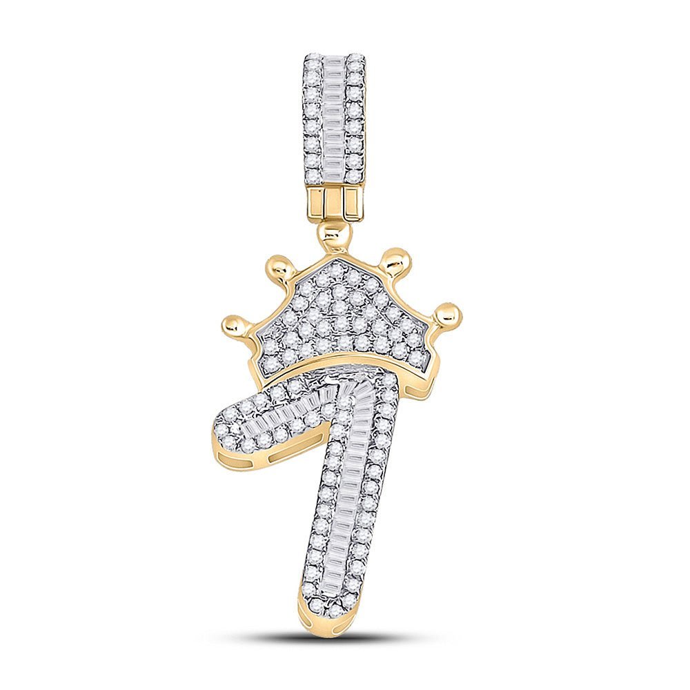 10kt Yellow Gold Baguette and Round Diamond Crown Charm Pendant for Men - 1/2 Cttw - Splendid Jewellery