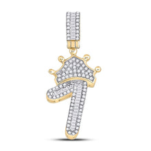 Load image into Gallery viewer, 10kt Yellow Gold Baguette and Round Diamond Crown Charm Pendant for Men - 1/2 Cttw - Splendid Jewellery