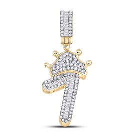 10kt Yellow Gold Baguette and Round Diamond Crown Charm Pendant for Men - 1/2 Cttw - Splendid Jewellery