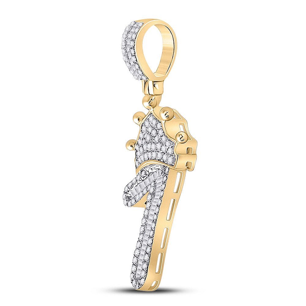 10kt Yellow Gold Baguette and Round Diamond Crown Charm Pendant for Men - 1/2 Cttw - Splendid Jewellery