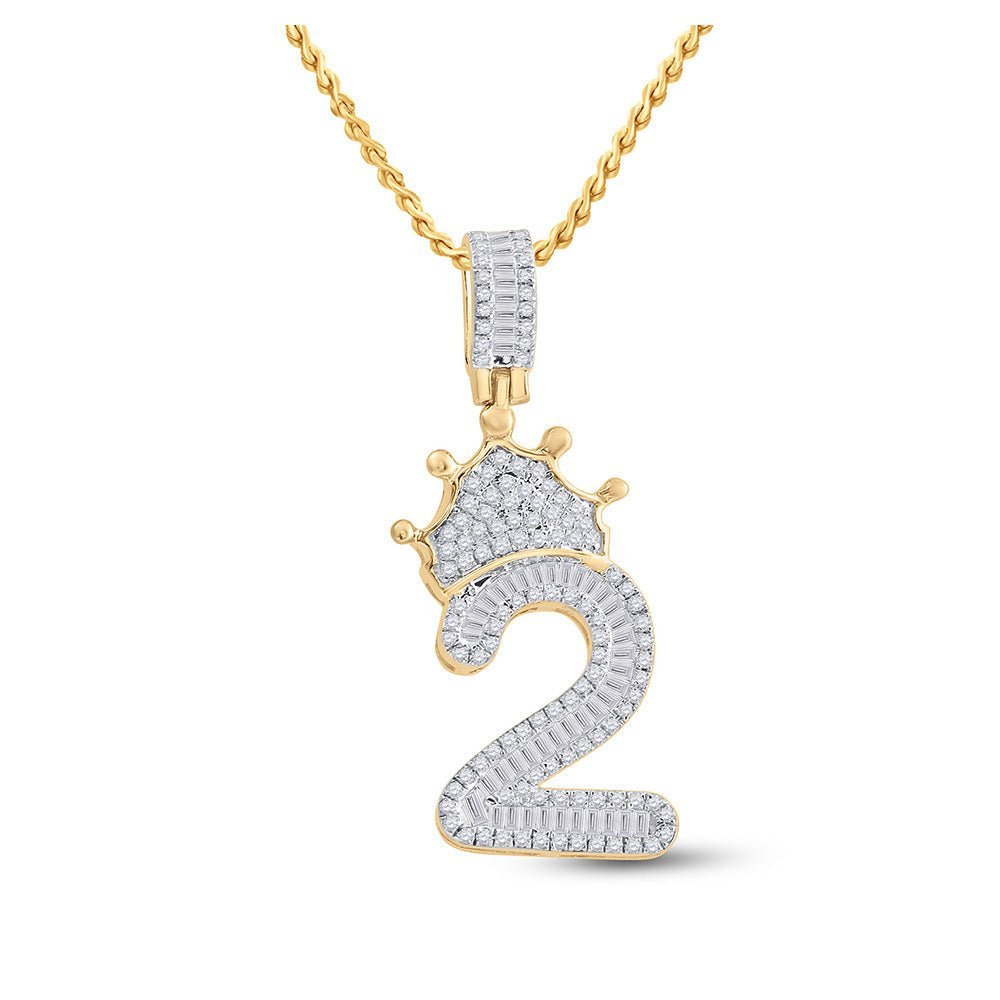 10kt Yellow Gold Baguette and Round Diamond Crown Charm Pendant for Men - 3/4 Cttw - Splendid Jewellery