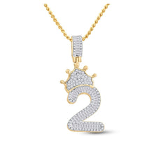 Load image into Gallery viewer, 10kt Yellow Gold Baguette and Round Diamond Crown Charm Pendant for Men - 3/4 Cttw - Splendid Jewellery
