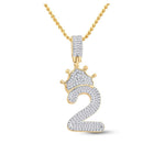 10kt Yellow Gold Baguette and Round Diamond Crown Charm Pendant for Men - 3/4 Cttw - Splendid Jewellery