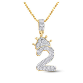 10kt Yellow Gold Baguette and Round Diamond Crown Charm Pendant for Men - 3/4 Cttw - Splendid Jewellery