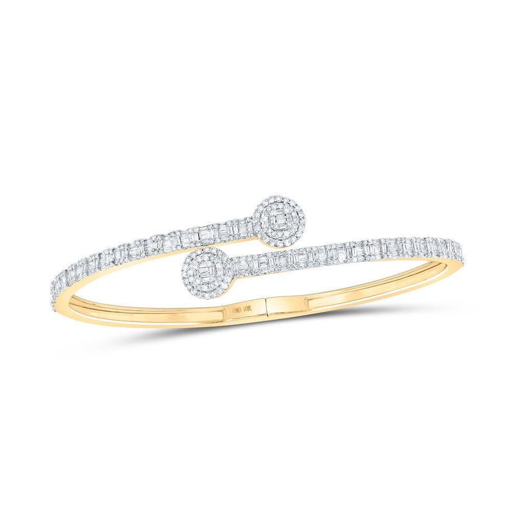 10kt Yellow Gold Baguette and Round Diamond Cuff Bangle Bracelet - 1 - 3/4 Cttw - Splendid Jewellery