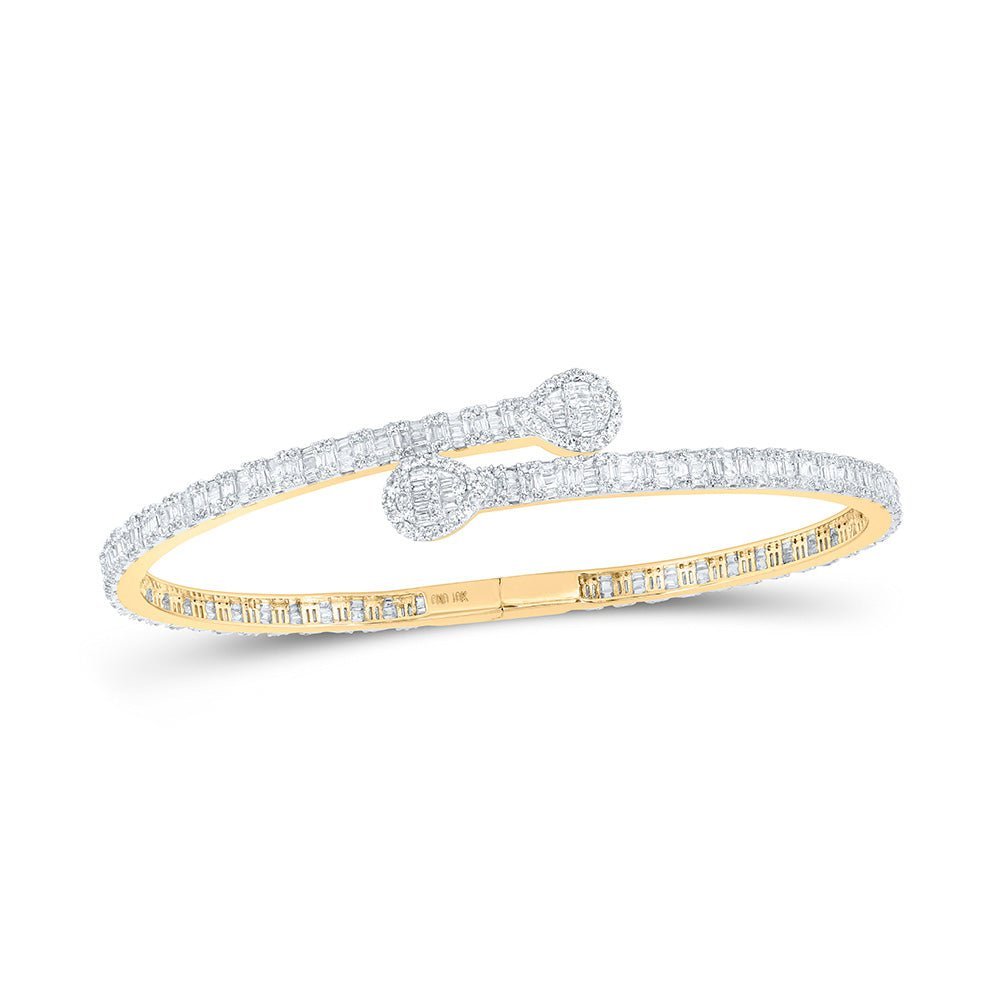 10kt Yellow Gold Baguette and Round Diamond Cuff Bangle Bracelet - 2 - 5/8 Cttw - Splendid Jewellery