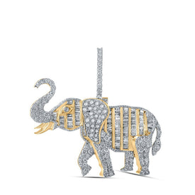 10kt Yellow Gold Baguette and Round Diamond Elephant Charm Pendant - 2 - 1/3 Cttw - Splendid Jewellery