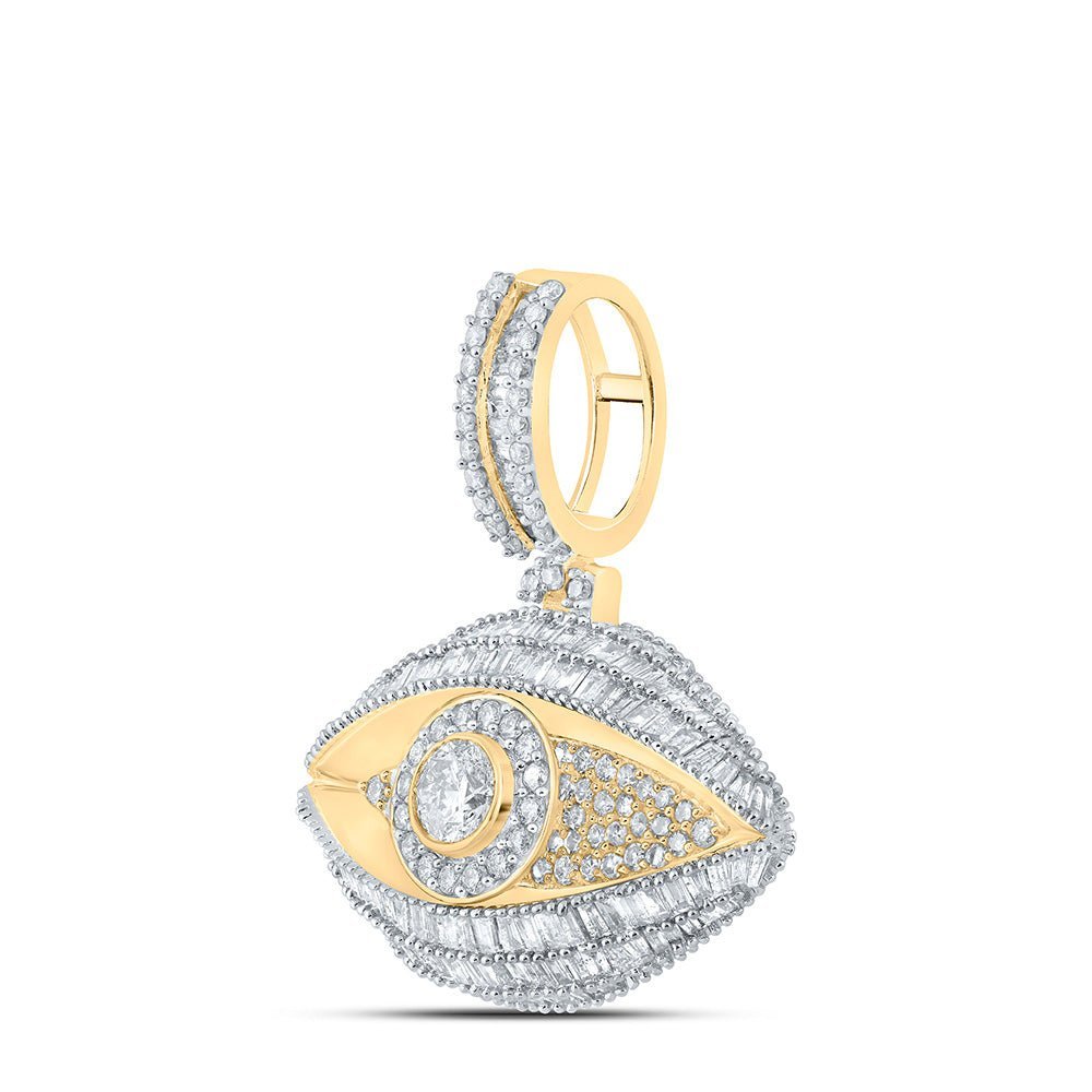 10kt Yellow Gold Baguette and Round Diamond Eye Charm Pendant - 3 Cttw - Splendid Jewellery