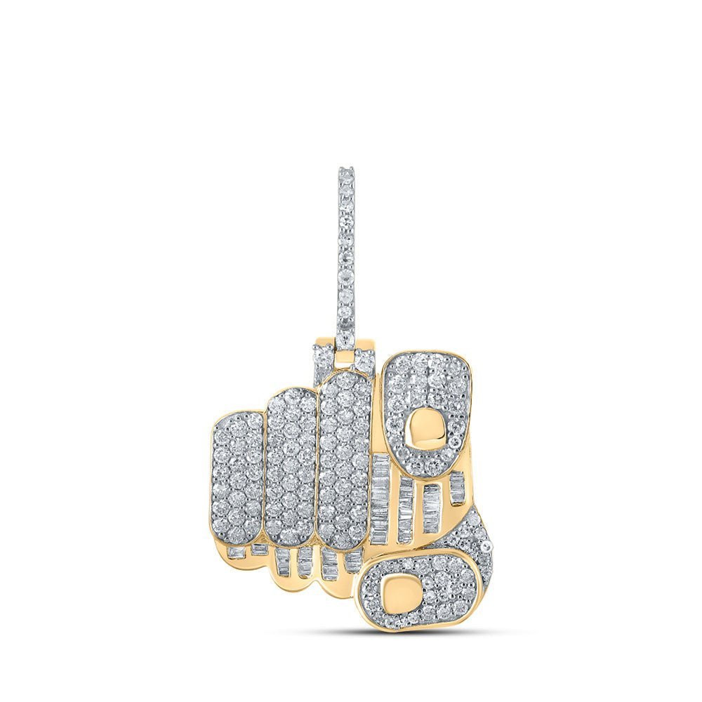 10kt Yellow Gold Baguette and Round Diamond Finger Point Charm Pendant - 1 - 3/4 Cttw - Splendid Jewellery