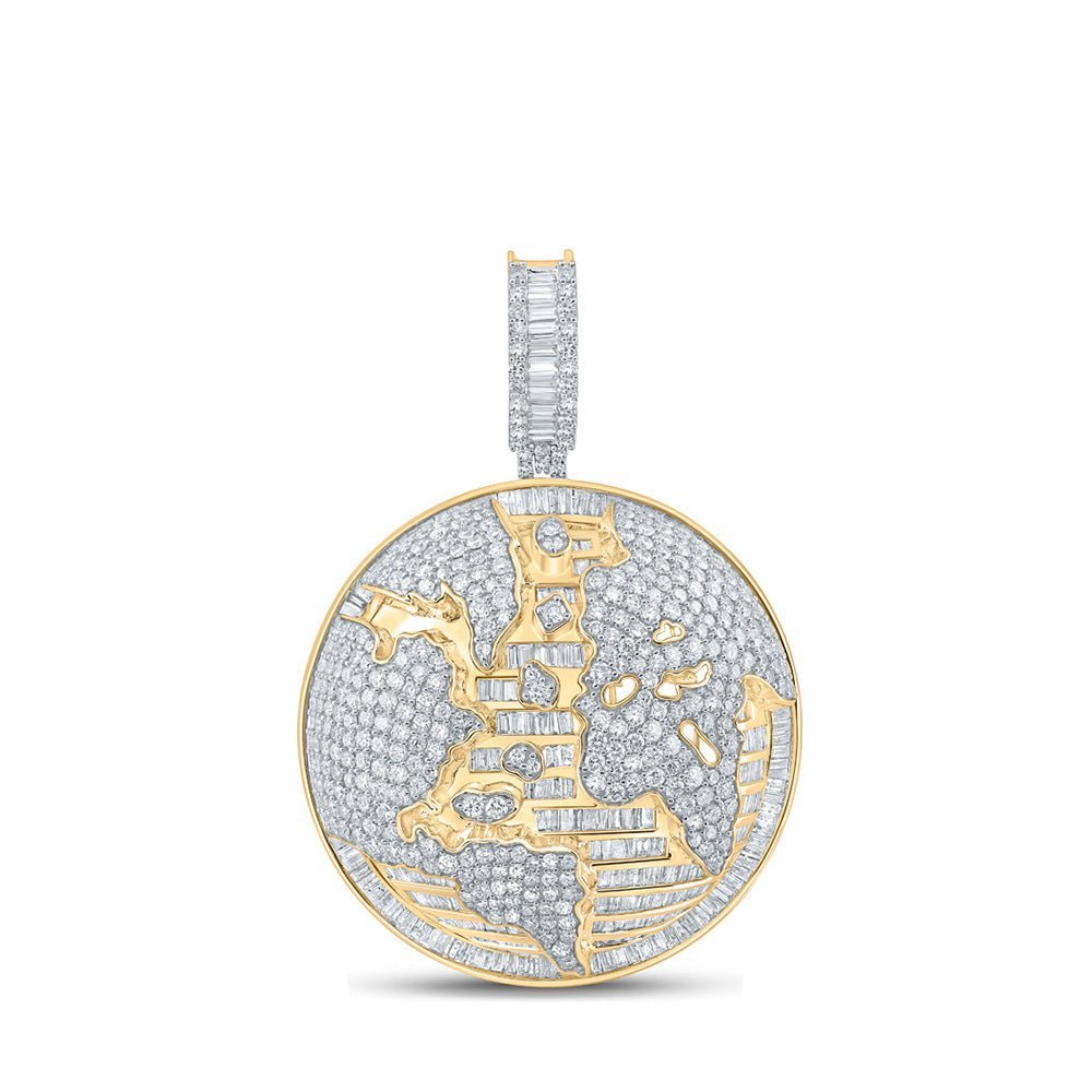 10kt Yellow Gold Baguette and Round Diamond Globe Charm Pendant - 7 - 3/4 Ct.t.w. - Splendid Jewellery