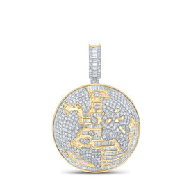 10kt Yellow Gold Baguette and Round Diamond Globe Charm Pendant - 7 - 3/4 Ct.t.w. - Splendid Jewellery