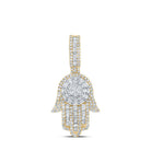 10kt Yellow Gold Baguette and Round Diamond Hamsa Charm Pendant - 1 - 5/8 Cttw - Splendid Jewellery