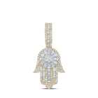 10kt Yellow Gold Baguette and Round Diamond Hamsa Charm Pendant - 1 - 5/8 Cttw - Splendid Jewellery
