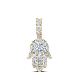 10kt Yellow Gold Baguette and Round Diamond Hamsa Charm Pendant - 1 - 5/8 Cttw - Splendid Jewellery