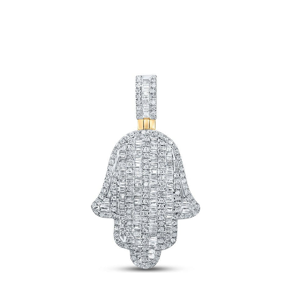 10kt Yellow Gold Baguette and Round Diamond Hamsa Charm Pendant - 1 Cttw - Splendid Jewellery