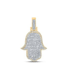 10kt Yellow Gold Baguette and Round Diamond Hamsa Charm Pendant for Men - 7/8 Ct.t.w. - Splendid Jewellery