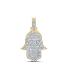 10kt Yellow Gold Baguette and Round Diamond Hamsa Charm Pendant for Men - 7/8 Ct.t.w. - Splendid Jewellery