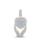 10kt Yellow Gold Baguette and Round Diamond Heart Hands Charm Pendant - 1 - 3/4 Cttw - Splendid Jewellery