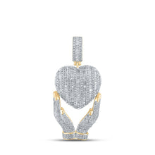 Load image into Gallery viewer, 10kt Yellow Gold Baguette and Round Diamond Heart Hands Charm Pendant - 1 - 3/4 Cttw - Splendid Jewellery