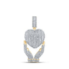 10kt Yellow Gold Baguette and Round Diamond Heart Hands Charm Pendant - 1 - 3/4 Cttw - Splendid Jewellery